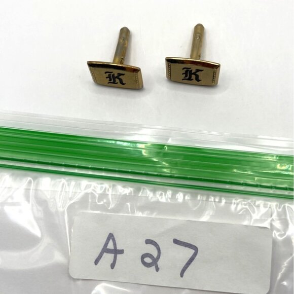 Vintage Gold-Tone Monogrammed K Cufflinks A27 - Picture 4 of 4